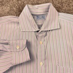 Hilditch & Key Button Up Shirt Mens Size 17/43 Colorful Striped 2 Fold Cotton